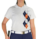 Golf Knickers: Ladies Argyle Paradise Golf Shirt - Navy/Orange/White Clothing