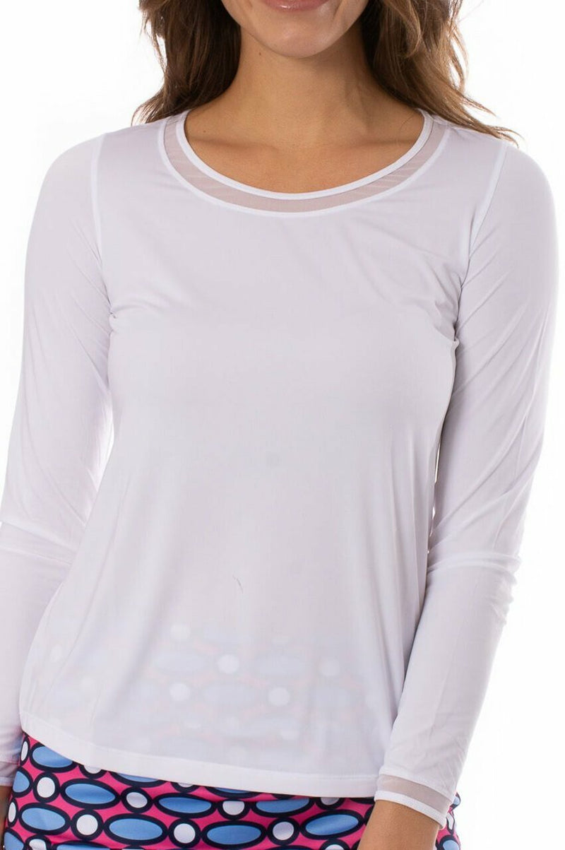 Golftini Women's White Long Sleeve Mesh Trim Top (Size Small) SALE