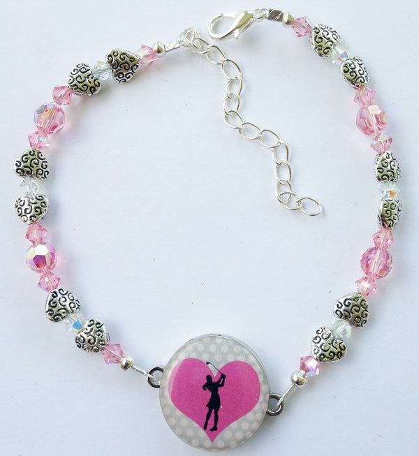 One Putt Designs - LOVE Pink with Light Rose Swarovski Crystals & Textured Pewter Hearts #4SWRH