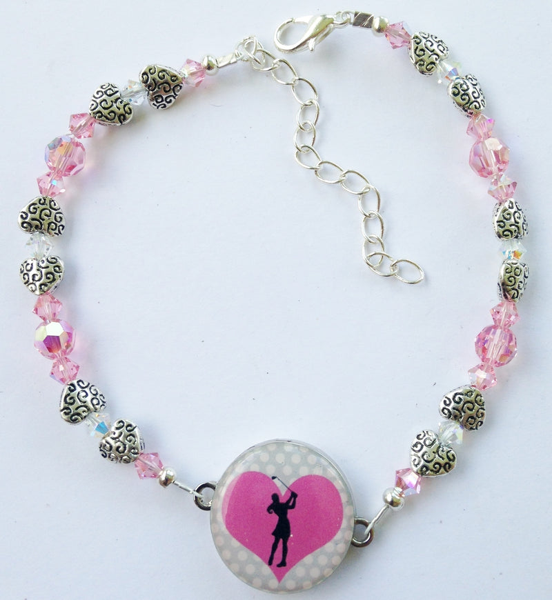 One Putt Designs - LOVE Pink with Light Rose Swarovski Crystals & Textured Pewter Hearts