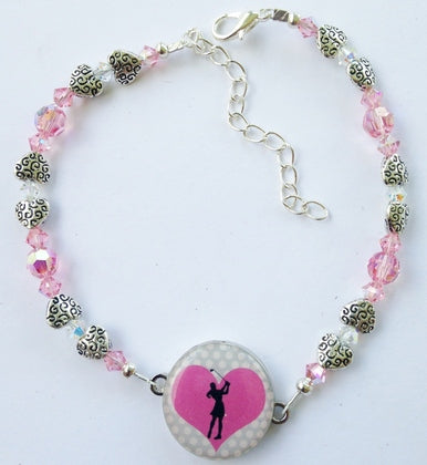 One Putt Designs - LOVE Pink with Light Rose Swarovski Crystals & Textured Pewter Hearts