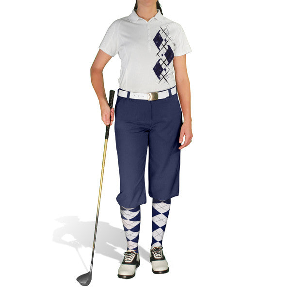 Golf Knickers: Ladies Argyle Paradise Golf Shirt - Navy/White