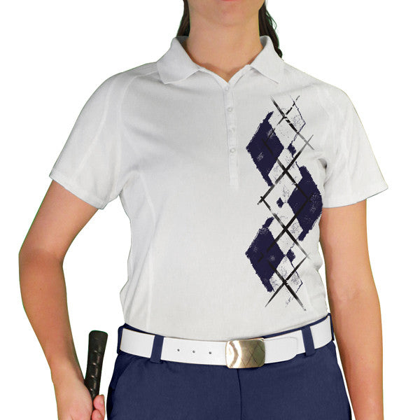 Golf Knickers: Ladies Argyle Paradise Golf Shirt - Navy/White