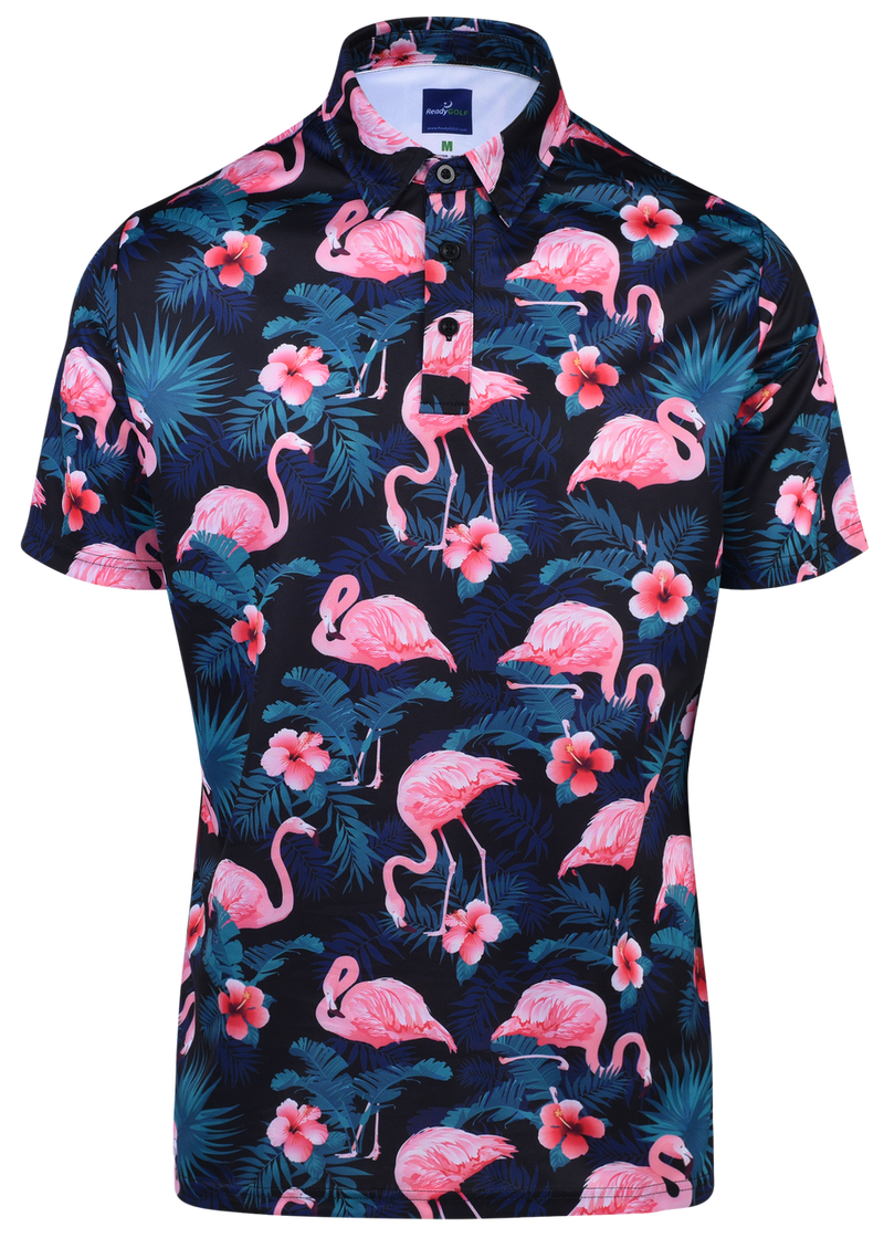 Midnight Flamingos Mens Golf Polo Shirt by ReadyGOLF