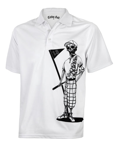 Tattoo Golf: Men's Performance Mr. Bones Golf Polo - White