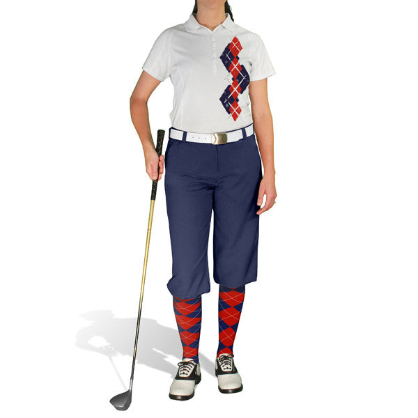 Golf Knickers: Ladies Argyle Paradise Golf Shirt - Navy/Red
