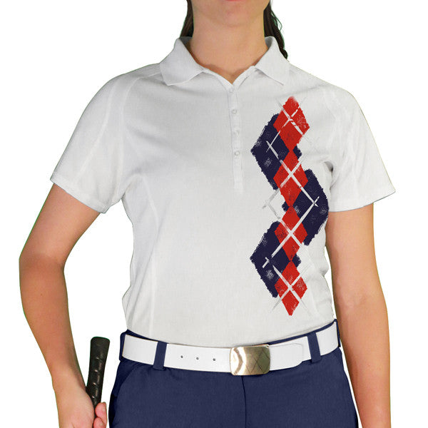 Golf Knickers: Ladies Argyle Paradise Golf Shirt - Navy/Red