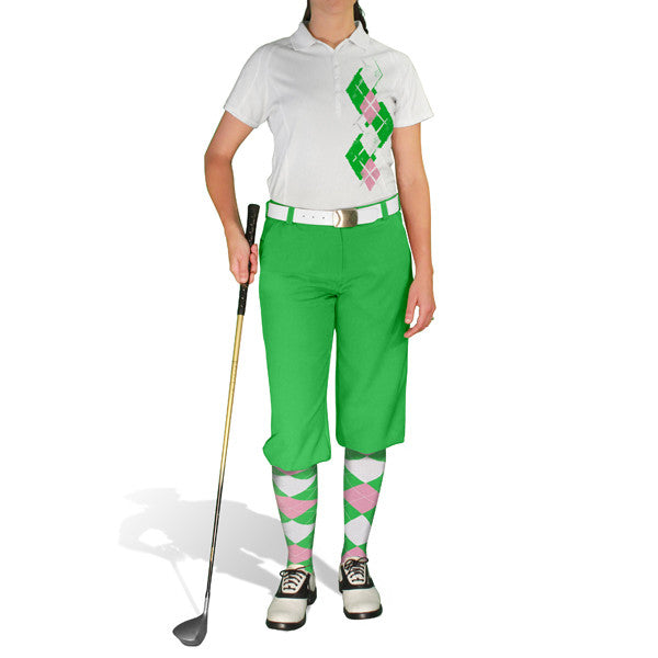 Golf Knickers: Ladies Argyle Paradise Golf Shirt - Lime/Pink/Black