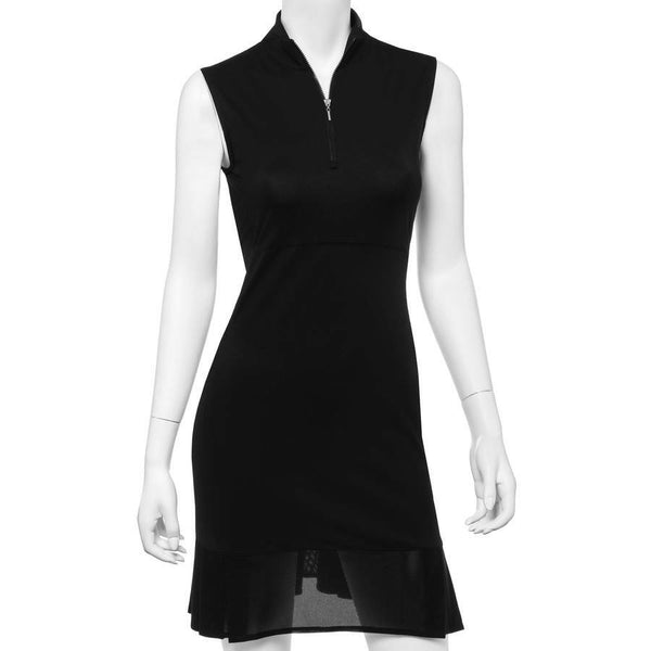 EP NY Golf: Women's Short Sleeve Dress with Mesh Pleat Hem Detail (Black, Size: XXS) SALE