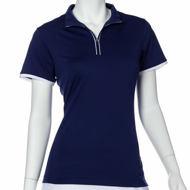 EP NY Golf: Women's Short Sleeve Contrast Trim Convertible Collar Polo  (Inky Multi, Size: Large) SALE