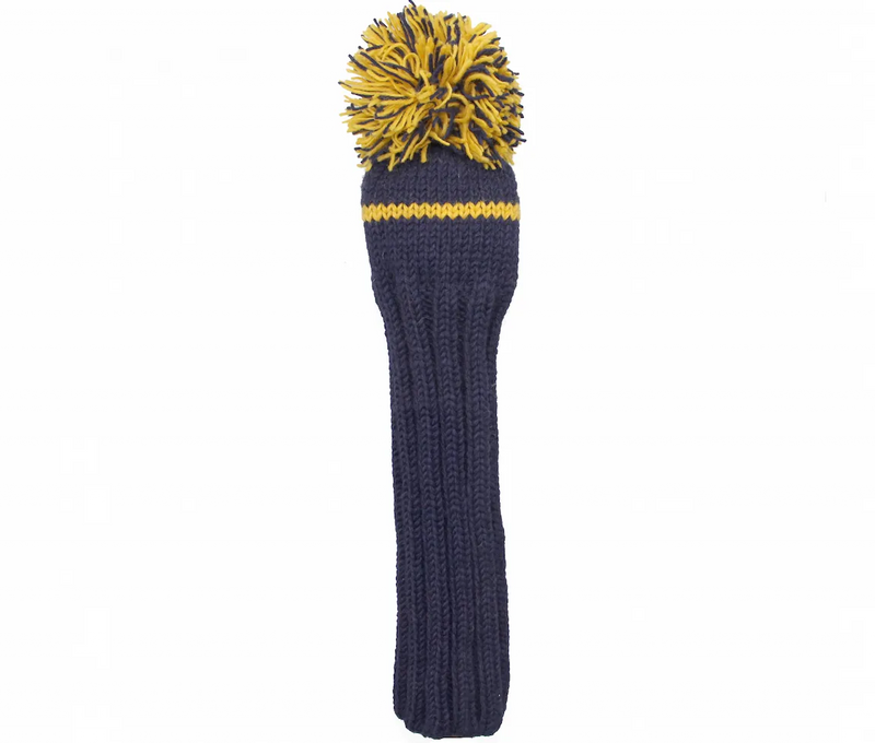 Sunfish: Hand-Knit Classic Pom Pom Driver Headcover - Navy & Yellow - SALE