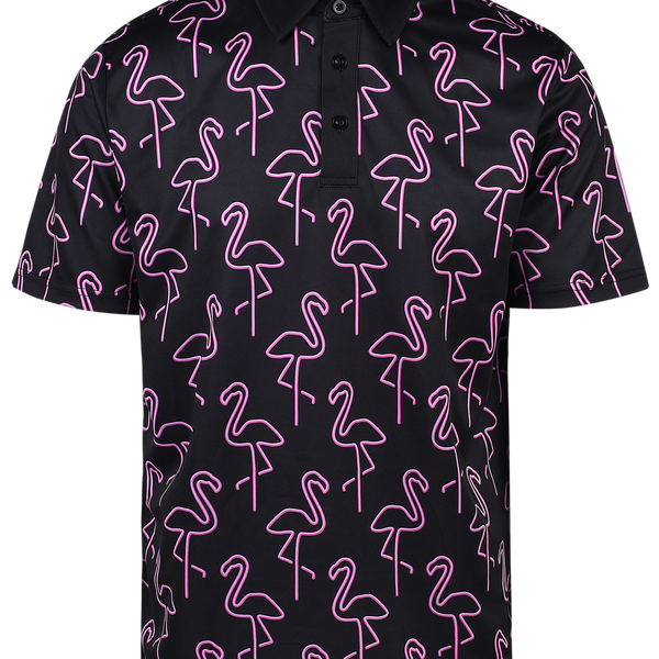 ReadyGOLF Mens Golf Polo Shirt Neon Flamingos