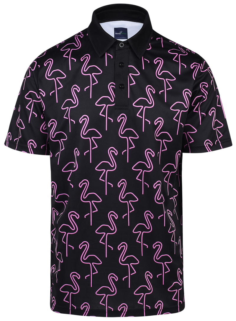 Neon Flamingos Mens Golf Polo Shirt by ReadyGOLF
