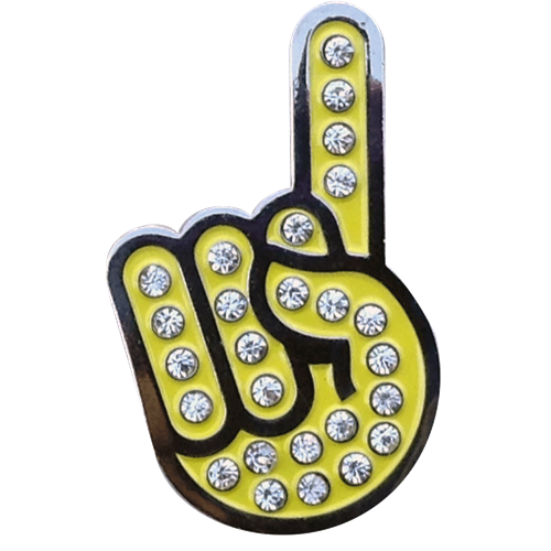 ReadyGolf: Hand Gesture - Number #1 Ball Marker & Hat Clip with Crystals