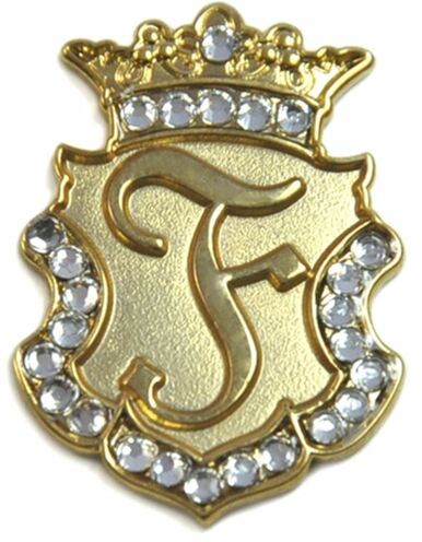 Navika: Swarovski Crystals Ball Marker & Crown Clip - Gold Initial "F"