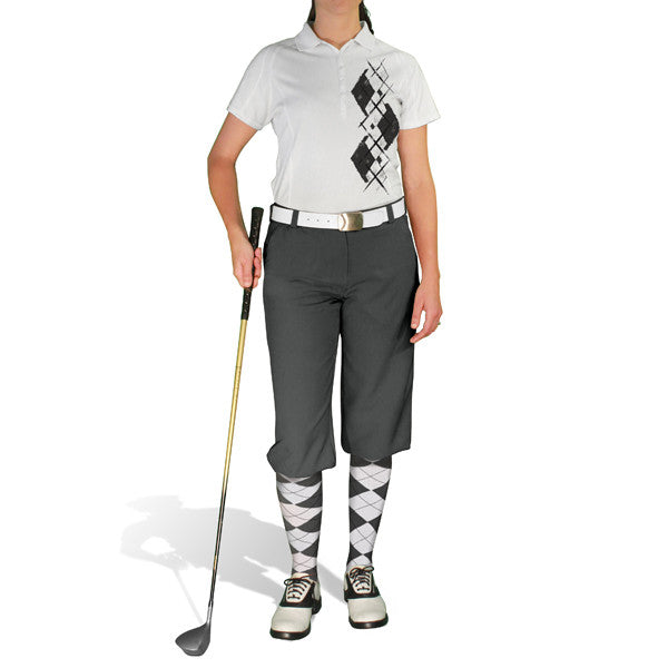 Golf Knickers: Ladies Argyle Paradise Golf Shirt - Charcoal/White