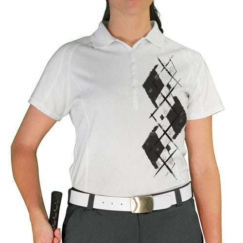 Golf Knickers: Ladies Argyle Paradise Golf Shirt - Charcoal/White