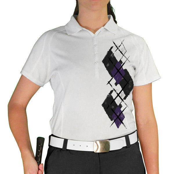 Golf Knickers: Ladies Argyle Paradise Golf Shirt - Black/Purple/White