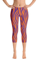 ReadyGOLF: Orange & Purple Tiger Stripes Women's Capri Leggings