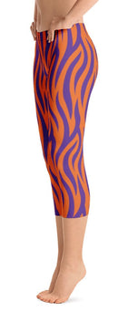 ReadyGOLF: Orange & Purple Tiger Stripes Women's Capri Leggings