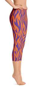 ReadyGOLF: Orange & Purple Tiger Stripes Women's Capri Leggings