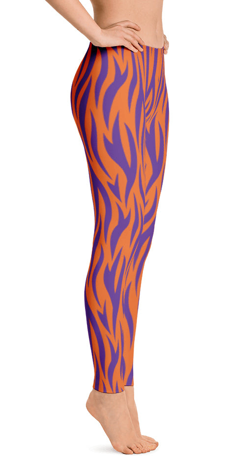 ReadyGOLF: Orange & Purple Tiger Stripes Women's All-Over Leggings