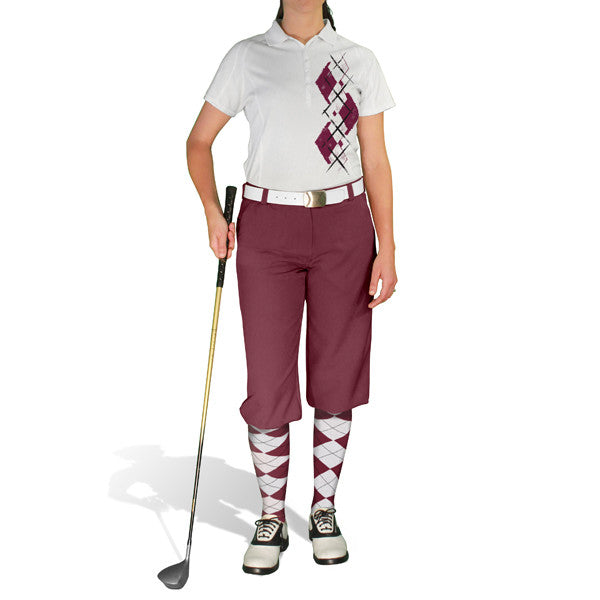Golf Knickers: Ladies Argyle Paradise Golf Shirt - Maroon/White