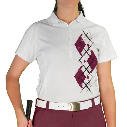 Golf Knickers: Ladies Argyle Paradise Golf Shirt - Maroon/White