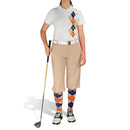 Golf Knickers: Ladies Argyle Paradise Golf Shirt - Khaki/Orange/Navy Clothing