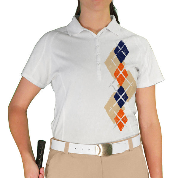 Golf Knickers: Ladies Argyle Paradise Golf Shirt - Khaki/Orange/Navy