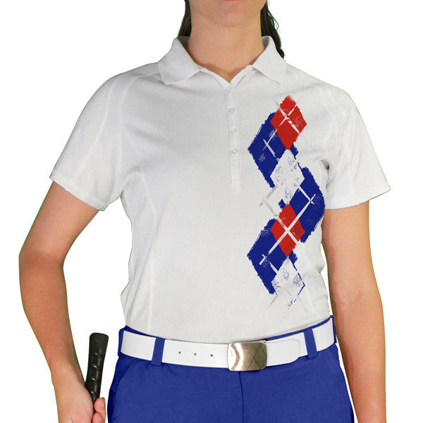 Golf Knickers: Ladies Argyle Paradise Golf Shirt - Royal/Red/White