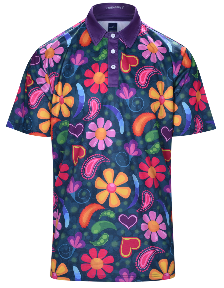 fr2ゴルフ Paisley Full Pattern Polo Shirt Paisley Love Men's Golf Polo Shirt | Hippie | ReadyGOLF