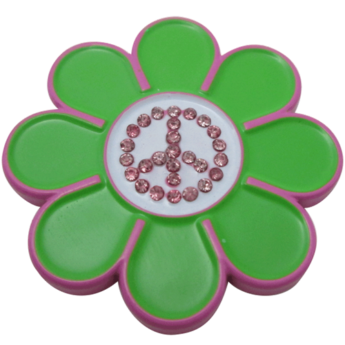 ReadyGolf: Hippie Flower Ball Marker & Hat Clip with Crystals - Peace Sign