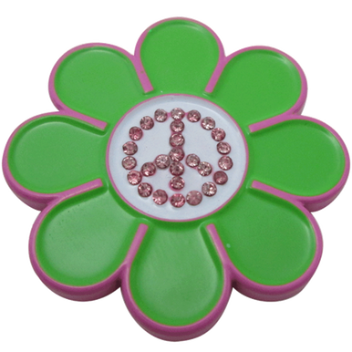 ReadyGolf: Hippie Flower Ball Marker & Hat Clip with Crystals - Peace Sign