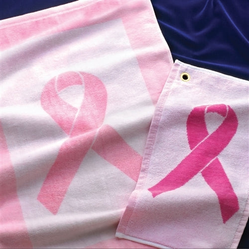Pink Ribbon 16X26 Image Dye Pink & White Edge Golf Towel by Devant