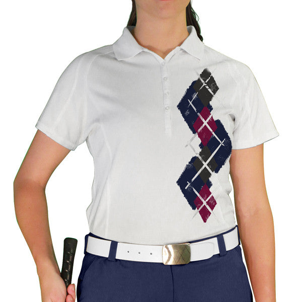 Golf Knickers: Ladies Argyle Paradise Golf Shirt - Navy/Maroon/Charcoal