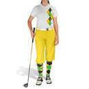 Golf Knickers: Ladies Argyle Paradise Golf Shirt - Yellow/Lime/Black Clothing