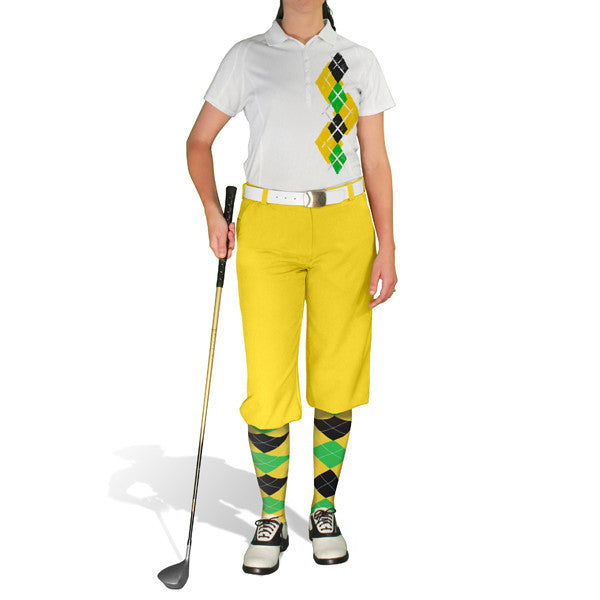 Golf Knickers: Ladies Argyle Paradise Golf Shirt - Yellow/Lime/Black