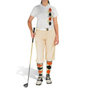 Golf Knickers: Ladies Argyle Paradise Golf Shirt - Natural/Black/Orange Clothing