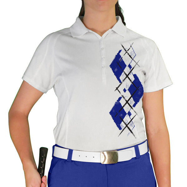 Golf Knickers: Ladies Argyle Paradise Golf Shirt - Royal/White