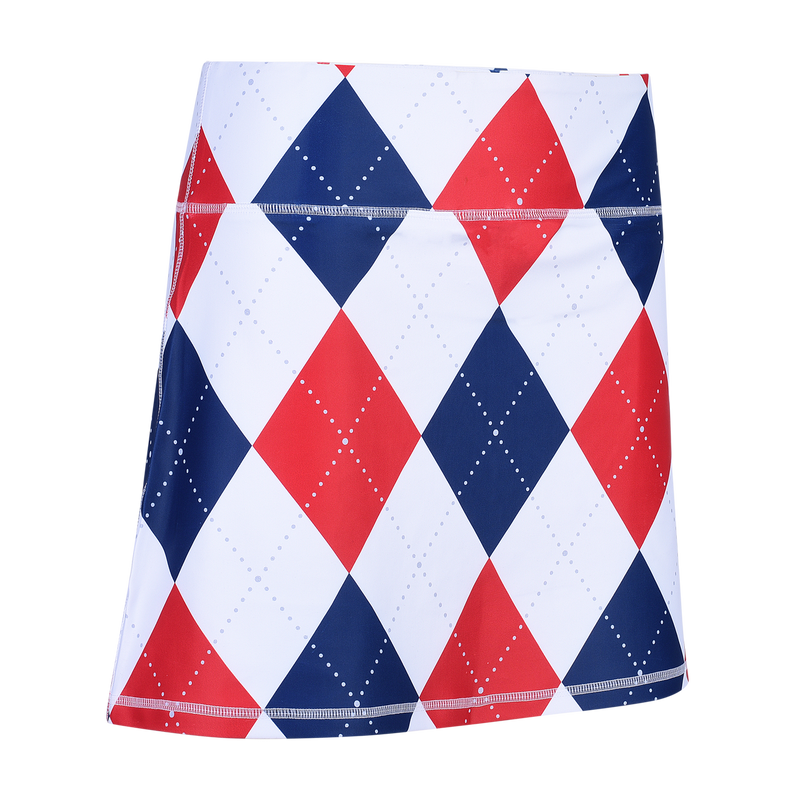 Classic Argyle Red, White & Blue Ladies Active SKORT by ReadyGOLF