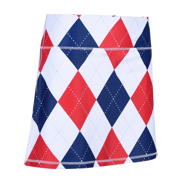 Classic Argyle Red, White Blue Ladies Golf Active Skort