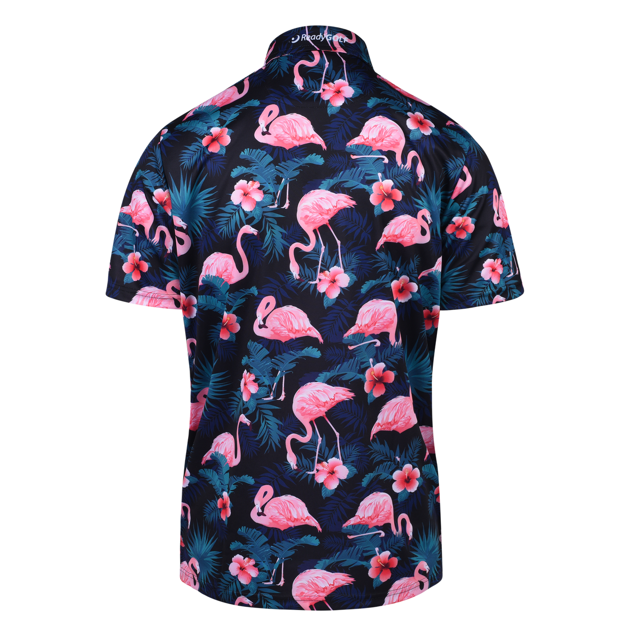 ReadyGOLF Mens Golf Polo Shirt - Midnight Flamingos