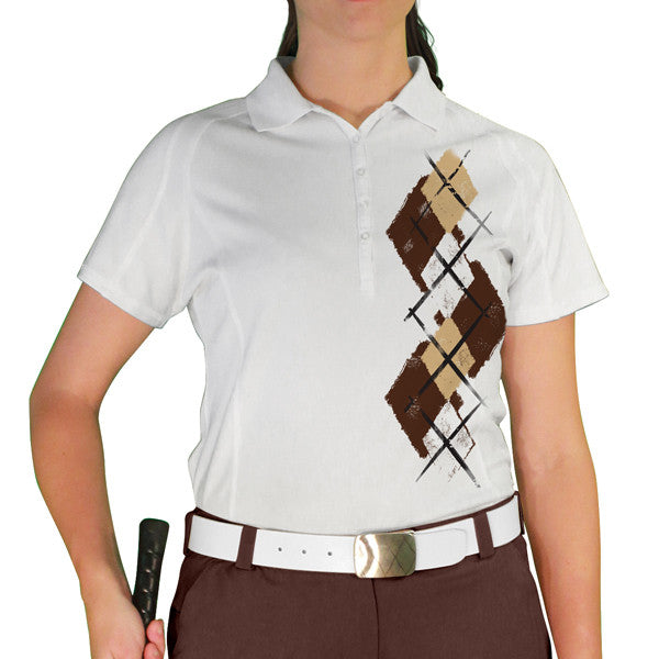Golf Knickers: Ladies Argyle Paradise Golf Shirt - Brown/Khaki/White