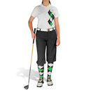 Golf Knickers: Ladies Argyle Paradise Golf Shirt - Black/Lime/White Clothing