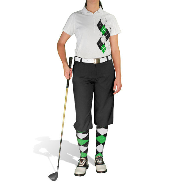 Golf Knickers: Ladies Argyle Paradise Golf Shirt - Black/Lime/White