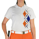 Golf Knickers: Ladies Argyle Paradise Golf Shirt - White/Royal/Orange Clothing