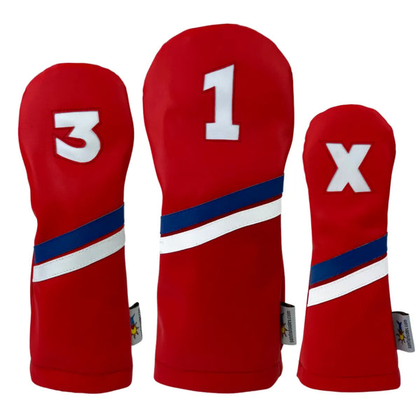 Sunfish: DuraLeather Headcovers Set - Red with Blue & White Stripes