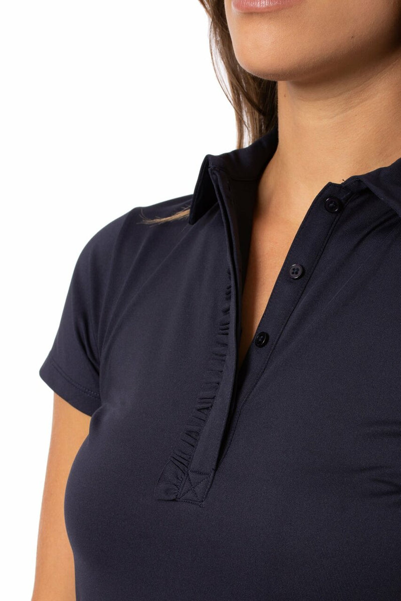 Golftini: Women's Short Sleeve Ruffle Tech Polo - Navy