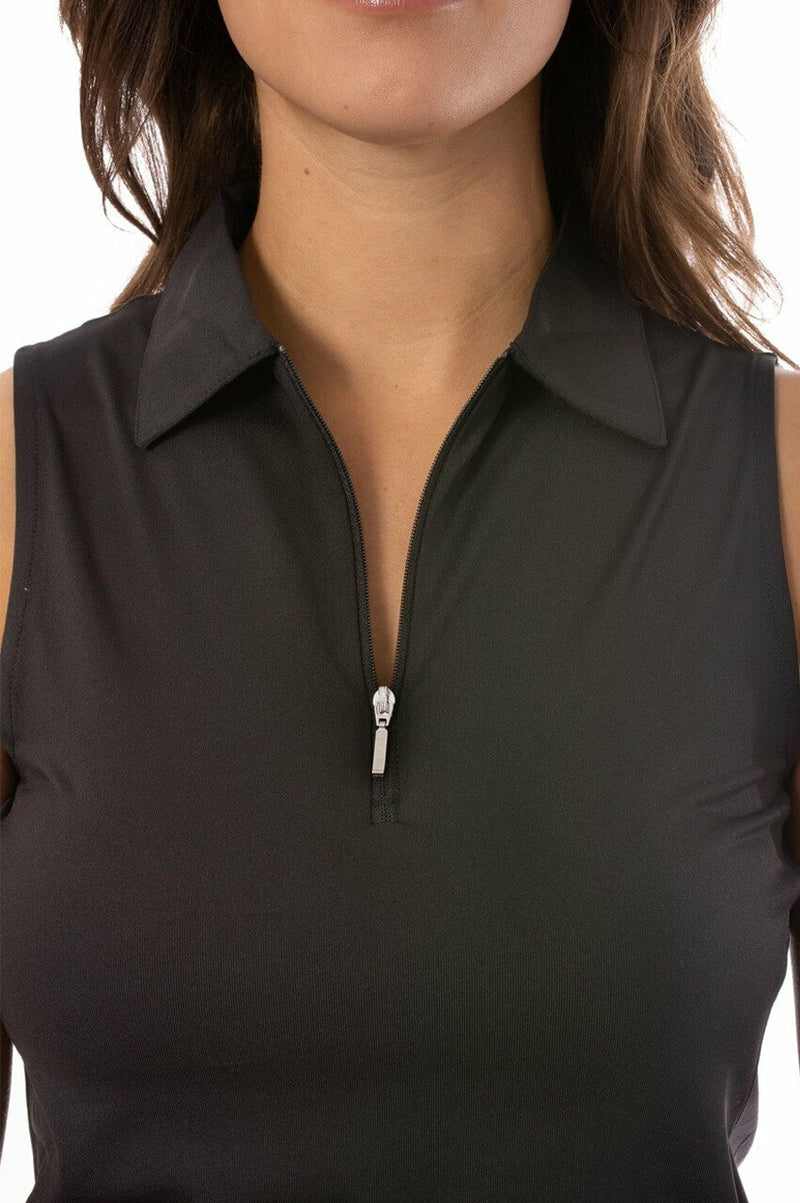 Golftini Women's Black Sleeveless Zip Tech Polo (Size Large) SALE